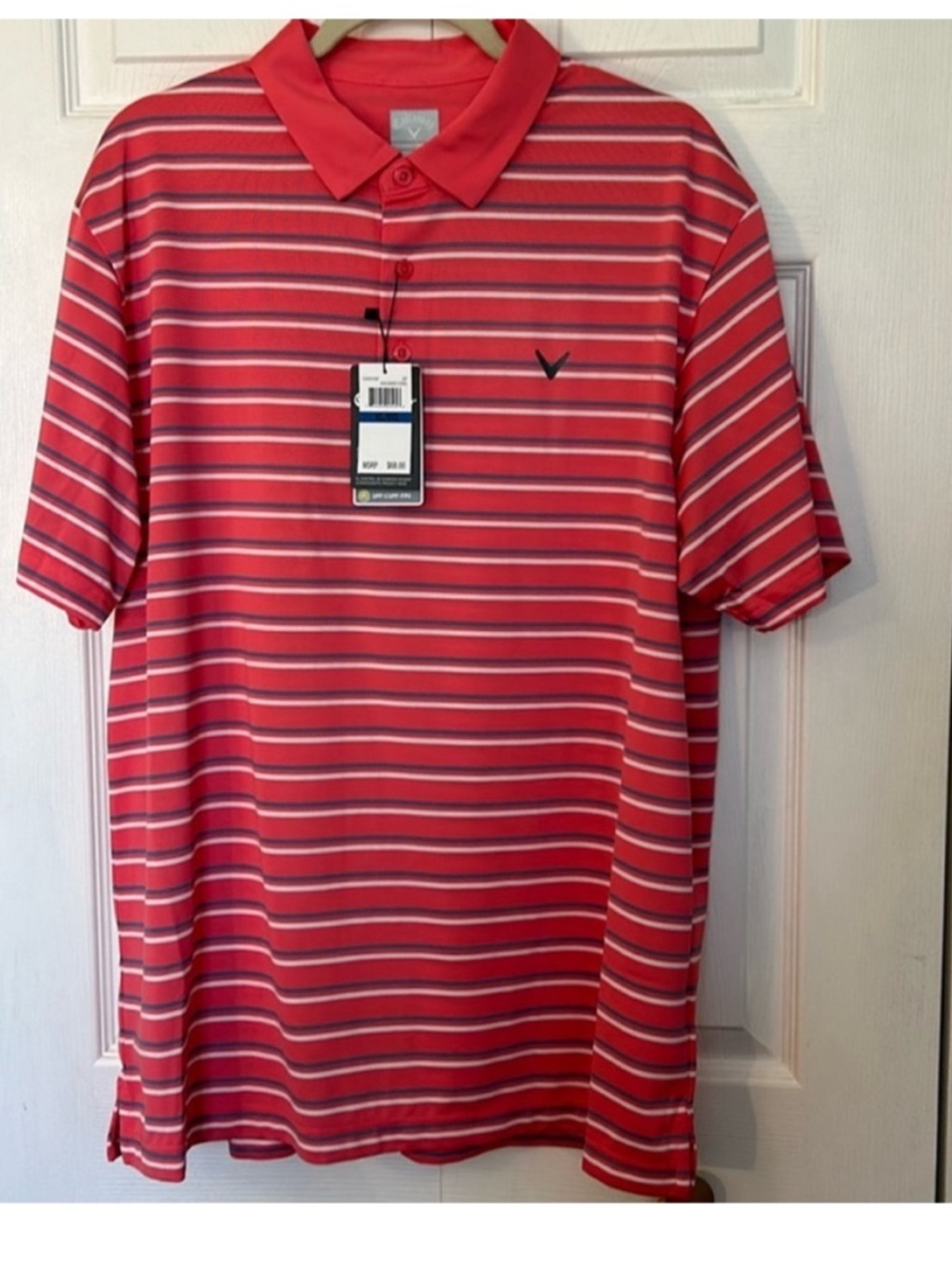 Callaway XLarge Polo Golf Opti Dry Striped in Sun Kissed Coral NWT